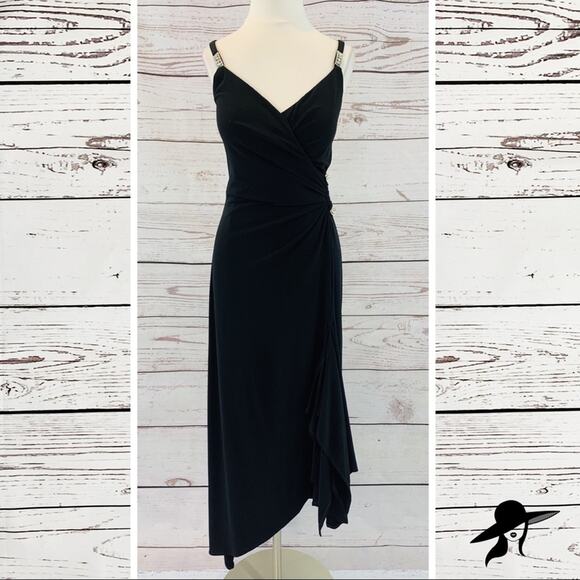 Cachet Dresses & Skirts - Cachet black high low rhinestones slit like new